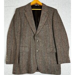 VTG Austin Grey Tweed Blazer 42L Brown Herringbone Donegal Wool Coat USA‎ Made